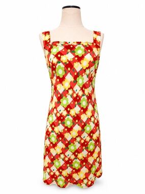 Vintage Mod Mini Dress Retro Y2K Flower Print Shift Pink Green Jonathan Martin